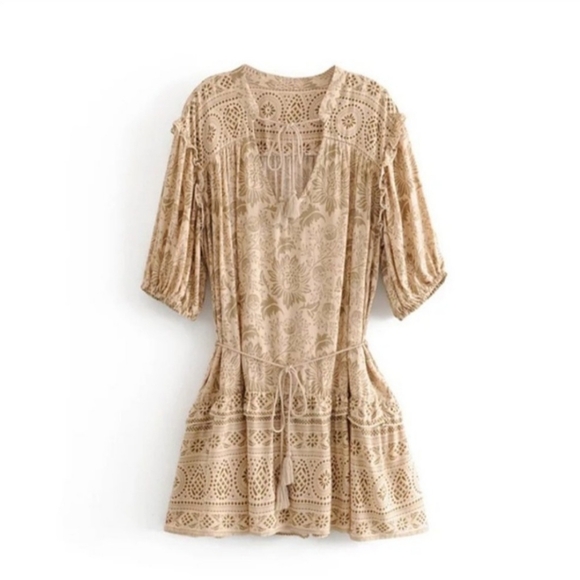 Desert Dreamer Boho Block Print Tunic Cotton Dress - Picture 5 of 7